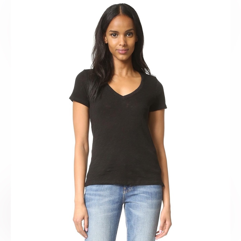 ATM Slub Jersey Schoolboy V-Neck Tee Shirt in Black.